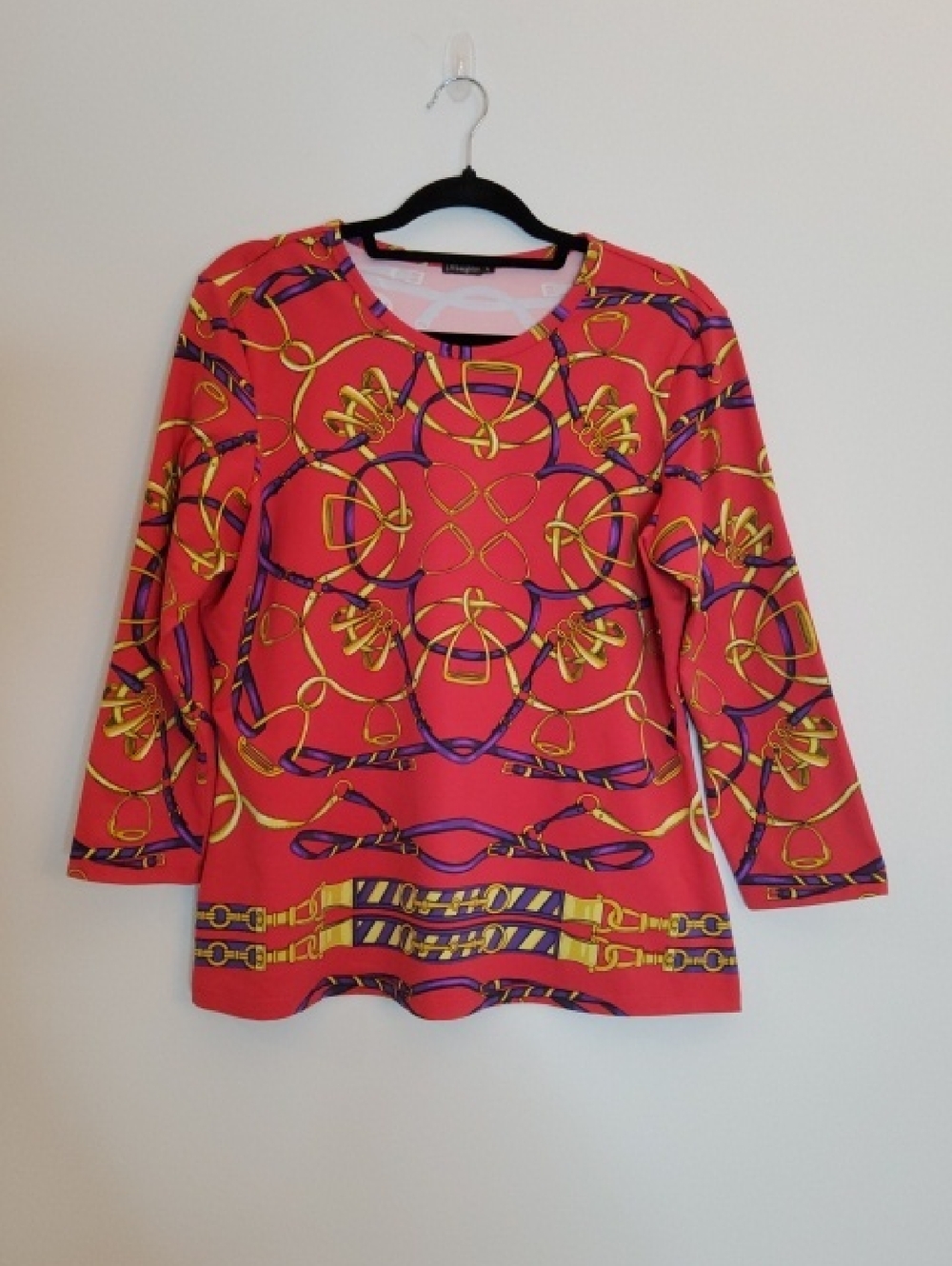 J. McLaughlin Coral Red Printed Long Sleeve Top